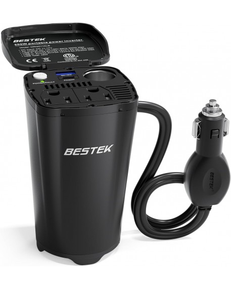 BESTEK 200W Power Inverter 12V DC to 110V AC with PD30W USB-C QC18W